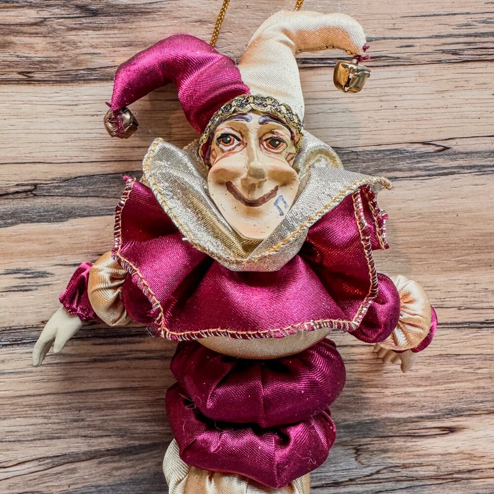 Vintage Wayne Kleski Jester Ornament Katherine's Collection Burgundy Satin 10"